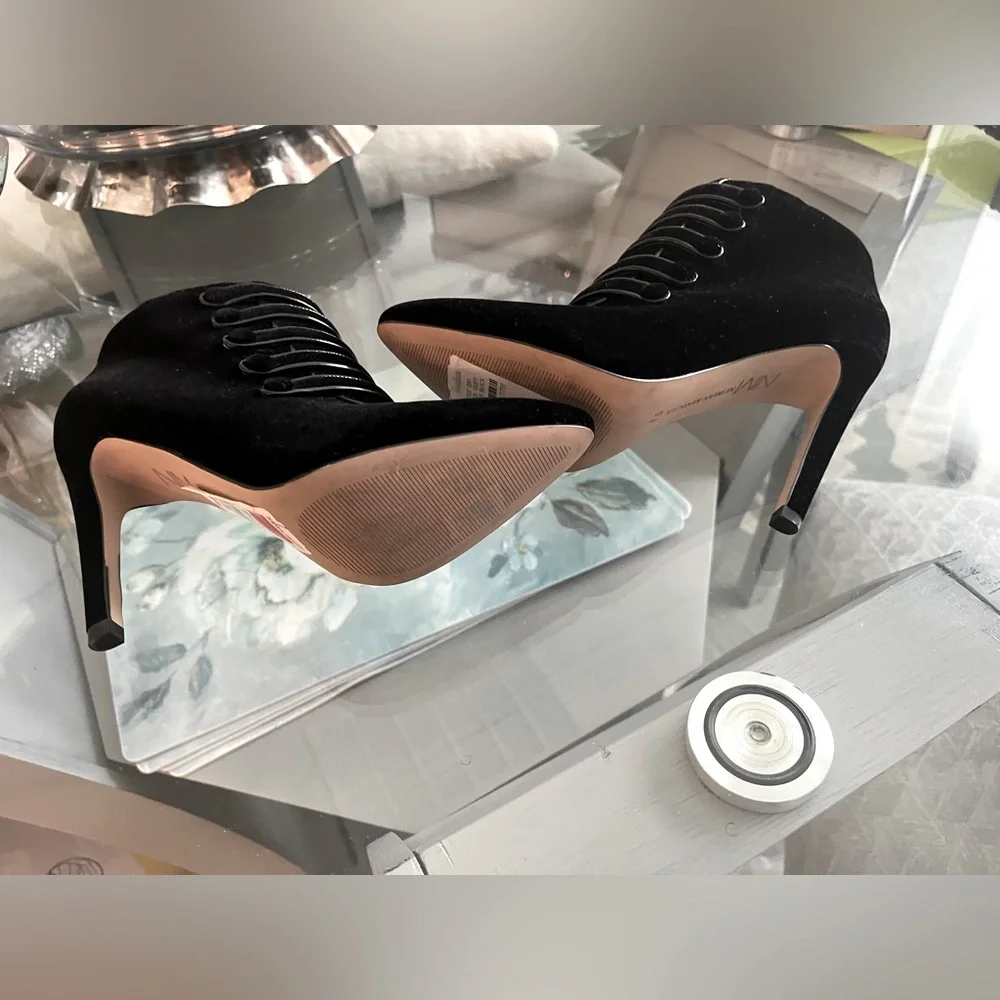 Neiman Marcus stiletto velvet ankle boots